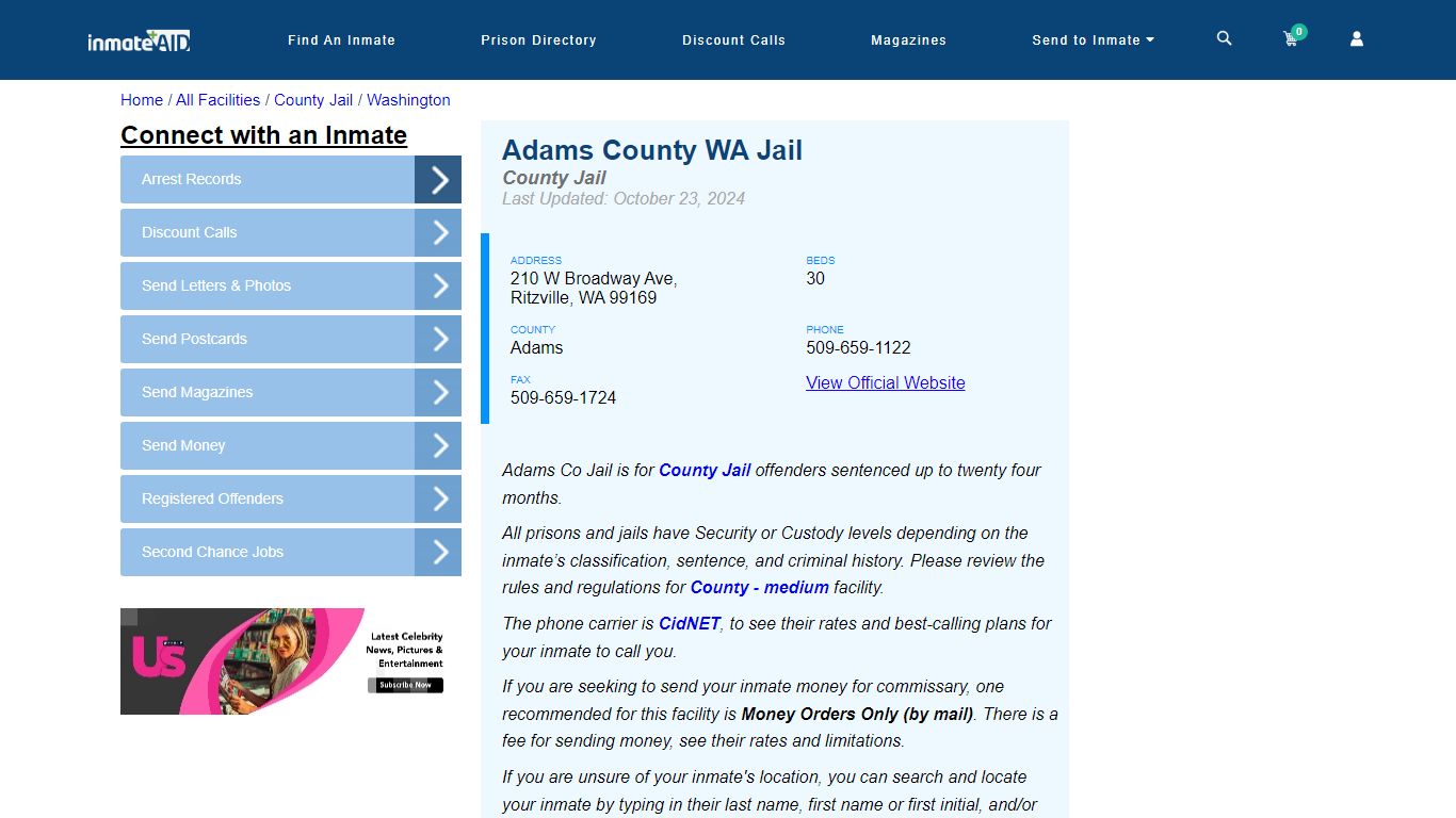 Adams County WA Jail - Inmate Locator